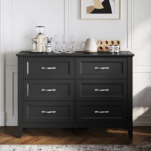 LINSY HOME Dresser for Bedroom, 6 Drawer Dresser with Metal Handles, Black Chest of Drawers for Living Room, Entryway and Hallway