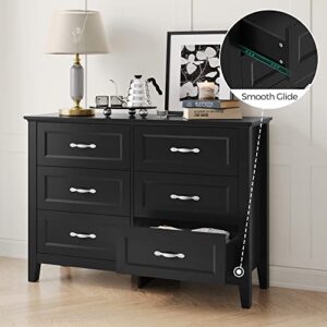 LINSY HOME Dresser for Bedroom, 6 Drawer Dresser with Metal Handles, Black Chest of Drawers for Living Room, Entryway and Hallway