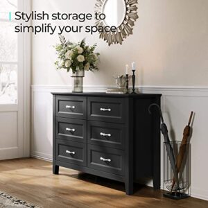 LINSY HOME Dresser for Bedroom, 6 Drawer Dresser with Metal Handles, Black Chest of Drawers for Living Room, Entryway and Hallway