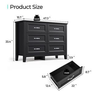 LINSY HOME Dresser for Bedroom, 6 Drawer Dresser with Metal Handles, Black Chest of Drawers for Living Room, Entryway and Hallway