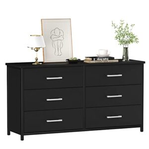 ikeno 6 drawer double dresser, industrial wood dresser for bedroom, sturdy steel frame…