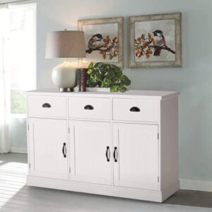 maison arts white buffet cabinet with storage kitchen sideboard with 3 doors & 3 drawers farmhouse buffet server bar cabinet console table for dining living room decorative cupboard, white
