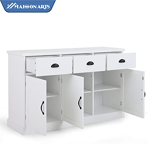 MAISON ARTS White Buffet Cabinet with Storage Kitchen Sideboard with 3 Doors & 3 Drawers Farmhouse Buffet Server Bar Cabinet Console Table for Dining Living Room Decorative Cupboard, White