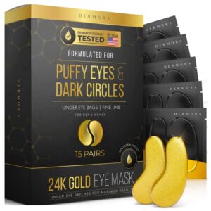 24k gold eye mask– 15 pairs – puffy eyes and dark circles treatments – look less tired and reduce wrinkles and fine lines undereye, revitalize and refresh your skin – crueltyfree and vegan