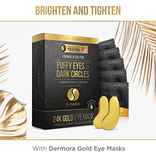 24K Gold Eye Mask– 15 Pairs - Puffy Eyes and Dark Circles Treatments – Look Less Tired and Reduce Wrinkles and Fine Lines Undereye, Revitalize and Refresh Your Skin - CrueltyFree and Vegan