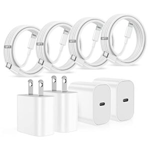 iphone 14 13 12 fast charger, [4pack] apple 14 13 charger block with (4×6ft) usb c to lightning cable fast charging, usb type c wall charger for apple iphone 14/13/12/11 pro max/xs/se/ipad/airpods