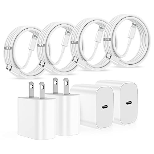 iPhone 14 13 12 Fast Charger, [4Pack] Apple 14 13 Charger Block with (4×6FT) USB C to Lightning Cable Fast Charging, USB Type C Wall Charger for Apple iPhone 14/13/12/11 Pro Max/XS/SE/iPad/AirPods