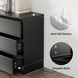 Cozy Castle 6 Drawer Dresser with Cutout Handle, Accent Chests of Drawers with Double Anti-Tilt Devices, Storage Dresser for Bedroom, Living Room, Office, Black