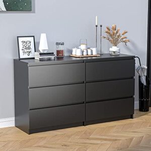 Cozy Castle 6 Drawer Dresser with Cutout Handle, Accent Chests of Drawers with Double Anti-Tilt Devices, Storage Dresser for Bedroom, Living Room, Office, Black