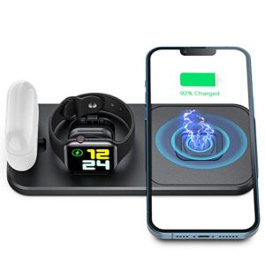 xicpu portable and foldable 3 in 1 wireless charging station, fast wireless charger stand for apple watch iphone airpods black
