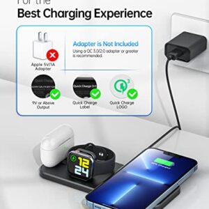 XICPU Portable and Foldable 3 in 1 Wireless Charging Station, Fast Wireless Charger Stand for Apple Watch iPhone AirPods Black