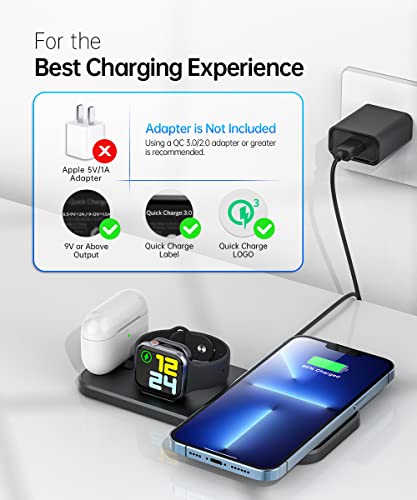 XICPU Portable and Foldable 3 in 1 Wireless Charging Station, Fast Wireless Charger Stand for Apple Watch iPhone AirPods Black