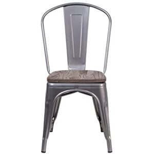 Flash Furniture Clear Coated Metal Stackable Chair with Wood Seat