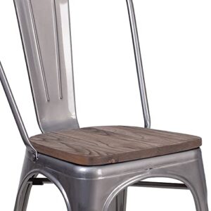 Flash Furniture Clear Coated Metal Stackable Chair with Wood Seat