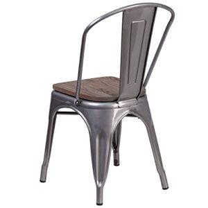 Flash Furniture Clear Coated Metal Stackable Chair with Wood Seat