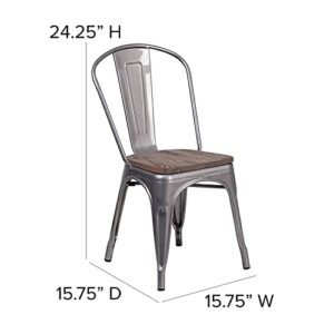 Flash Furniture Clear Coated Metal Stackable Chair with Wood Seat