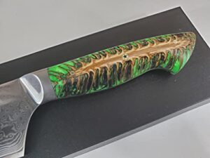 custom vg10 damascus chef knife hybrid santoku 9″ white silver cast pine cone handle, kitchen knife w/ 67 layer ss damascus (alien green)