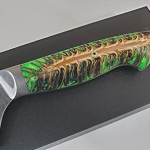 Custom VG10 Damascus chef knife Hybrid Santoku 9" White Silver cast pine cone handle, kitchen knife w/ 67 layer SS Damascus (Alien Green)