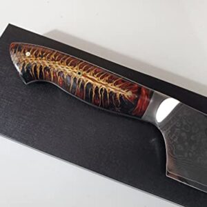 Custom VG10 Damascus chef knife Hybrid Santoku 9" White Silver cast pine cone handle, kitchen knife w/ 67 layer SS Damascus (Alien Green)