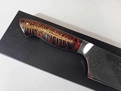 Custom VG10 Damascus chef knife Hybrid Santoku 9" White Silver cast pine cone handle, kitchen knife w/ 67 layer SS Damascus (Alien Green)