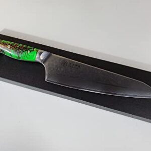 Custom VG10 Damascus chef knife Hybrid Santoku 9" White Silver cast pine cone handle, kitchen knife w/ 67 layer SS Damascus (Alien Green)