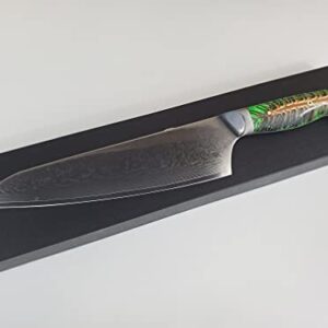 Custom VG10 Damascus chef knife Hybrid Santoku 9" White Silver cast pine cone handle, kitchen knife w/ 67 layer SS Damascus (Alien Green)