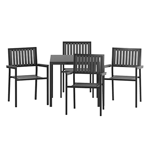 Flash Furniture Harris Commercial Set 4 Metal Chairs Backs and Seats-Square Table with Poly Resin Top, 5 Piece, Black