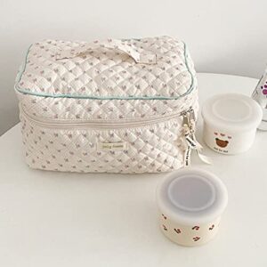 Juoxeepy Cotton Makeup Bag Large Travel Cosmetic Bag Quilted Cosmetic Pouch Coquette Aesthetic Floral Toiletry Bag