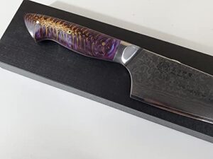 custom vg10 damascus chef knife hybrid santoku 9″ white silver cast pine cone handle, kitchen knife w/ 67 layer ss damascus (purple cosmos)