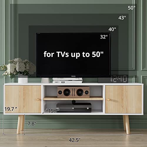 Cozy Castle Oak Small TV Stand for 50 inch TV, Modern Entertainment Center with Large Storage, Free Standing Television Sands, TV Media Console Tables for Living Room Bedroom and Office