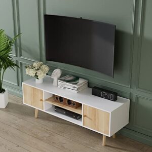 Cozy Castle Oak Small TV Stand for 50 inch TV, Modern Entertainment Center with Large Storage, Free Standing Television Sands, TV Media Console Tables for Living Room Bedroom and Office