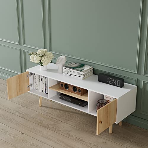 Cozy Castle Oak Small TV Stand for 50 inch TV, Modern Entertainment Center with Large Storage, Free Standing Television Sands, TV Media Console Tables for Living Room Bedroom and Office