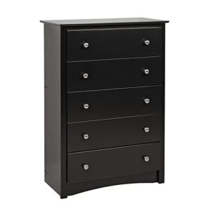 prepac sonoma 5-drawer chest for bedroom, 16″ d x 31.5″ w x 45.25″ h, black