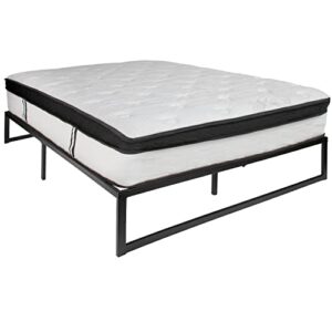 flash furniture louis 14 inch metal platform bed frame with 12 inch memory foam pocket spring mattress in a box (no box spring required) – queen