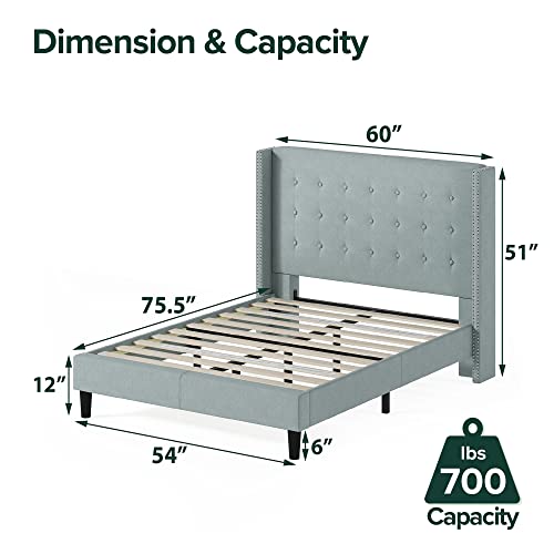 ZINUS Kendra Upholstered Platform Bed Frame with Wingback Headboard / Mattress Foundation / Wood Slat Support / No Box Spring Needed / Easy Assembly, Full