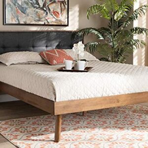 Baxton Studio Alke Mid-Century Modern Dark Grey Fabric Upholstered Walnut Brown Finished Wood Queen Size Platform Bed