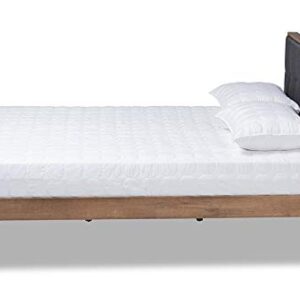 Baxton Studio Alke Mid-Century Modern Dark Grey Fabric Upholstered Walnut Brown Finished Wood Queen Size Platform Bed