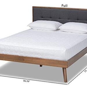 Baxton Studio Alke Mid-Century Modern Dark Grey Fabric Upholstered Walnut Brown Finished Wood Queen Size Platform Bed