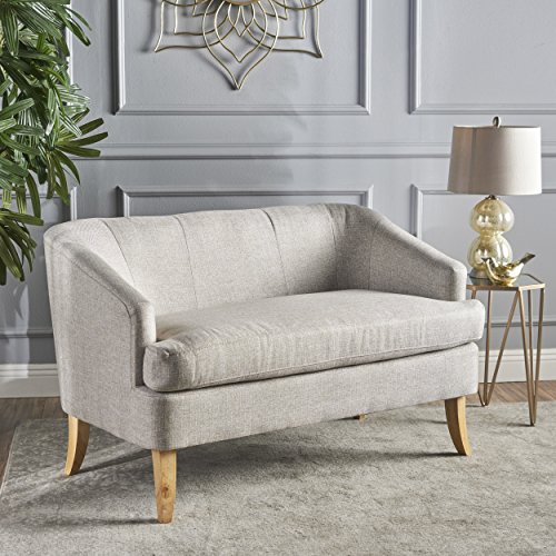 GDFStudio Christopher Knight Home Sheena Mid-Century Modern Fabric Loveseat, Beige / Natural