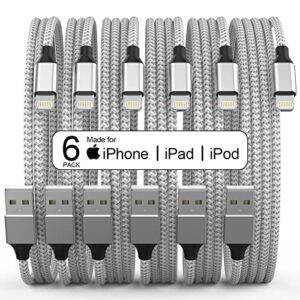 [apple mfi certified] 6pack 3/3/6/6/6/10 ft iphone charger long lightning cable fast charging cord high speed data sync compatible iphone 14/13/12/11 pro max/xs max/xr/xs/x/8/7/plus ipad(silver&white)