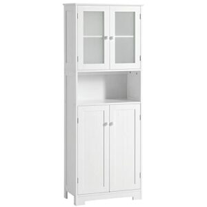 Tiptiper Tall Bathroom Storage Cabinet, Large Floor Cabinet with Open Compartments and 2 Cabinets with Doors, 64” Height Freestanding Linen Tower Cabinet, for Home Kitchen, Living Room, White