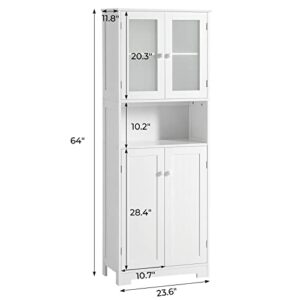 Tiptiper Tall Bathroom Storage Cabinet, Large Floor Cabinet with Open Compartments and 2 Cabinets with Doors, 64” Height Freestanding Linen Tower Cabinet, for Home Kitchen, Living Room, White