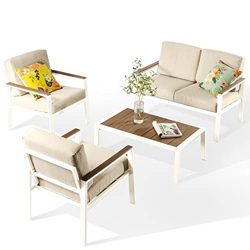 ZINUS Dillon Aluminum and Poly Lumber Outdoor 4 Piece Conversation Set / Patio Furniture Set / Weather Resistant and Rust Proof / Easy Assembly, White