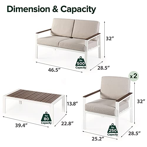 ZINUS Dillon Aluminum and Poly Lumber Outdoor 4 Piece Conversation Set / Patio Furniture Set / Weather Resistant and Rust Proof / Easy Assembly, White