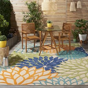 nourison aloha indoor/outdoor multicolor 7’10” x 10’6″ area-rug, tropical, botanical, easy-cleaning, non shedding, bed room, living room, dining room, deck, backyard, patio (8×10)