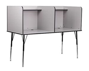 flash furniture study carrel – nebula grey finish with top shelf – double wide – height adjustable legs – wire management grommet