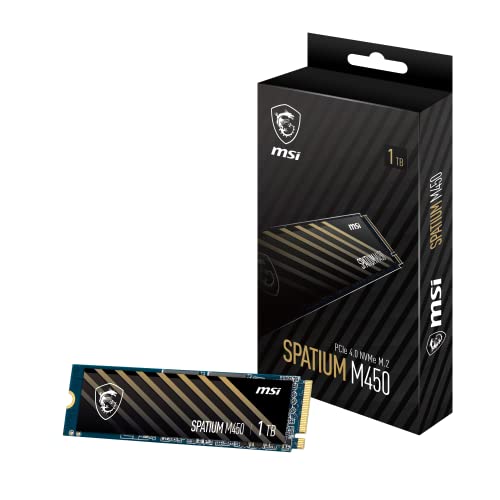 MSI SPATIUM M450 PCIe 4.0 NVMe M.2 1TB Internal Gaming SSD up to 3600MB/s 3D NAND Up to 600 TBW