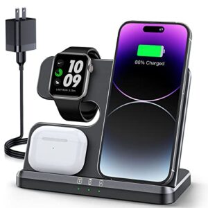 𝟮𝟬𝟮𝟯 𝗡𝗲𝘄 wireless charging station 3 in 1 wireless charger for iphone 14 13 12 11 pro max/x/8 charging station for multiple devices for apple watch ultra se 8 7 6 5 4 3 2 for airpods pro 3 2