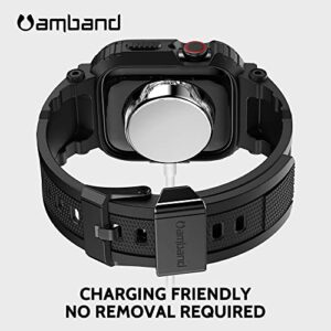 amBand Bands Compatible with Apple Watch 8/7 45mm, M1 Sport Series Rugged Case with Strap Protective Cover for iWatch 6/SE/5/4/3 42/44/45mm Men Black