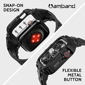 amBand Bands Compatible with Apple Watch 8/7 45mm, M1 Sport Series Rugged Case with Strap Protective Cover for iWatch 6/SE/5/4/3 42/44/45mm Men Black